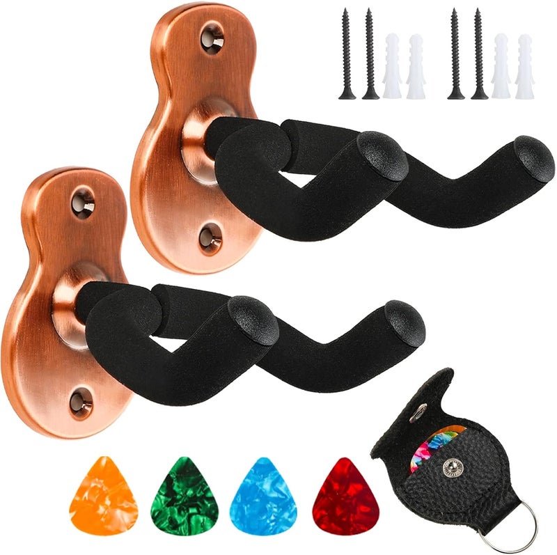 Donux Guitar Wall Mount Hangers 2 Pack, Wall Hook Holders Stand for Bass, Electric, Acoustic Guitar, Ukulele (Copper) - Image 1